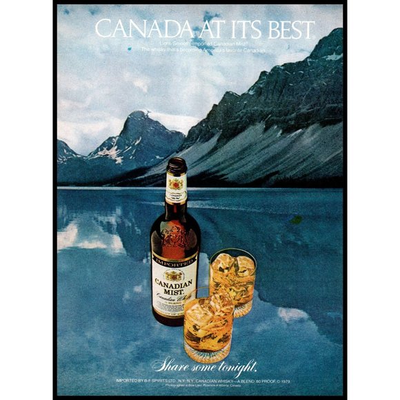 1982 Canadian Mist Whisky Vintage Print Ad Bow Lake Alberta Rocky Mountains Art - Picture 1 of 1